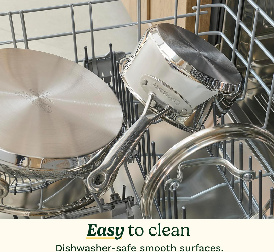 11-Piece Stainless Steel Cookware Set with Induction-Compatible Base, Aluminum Core Heat Distribution, Glass Lids, Dishwasher Safe Pots and Pans Set