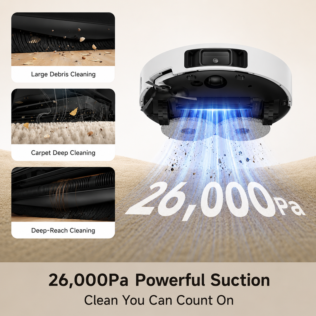 Robot Vacuum Mop Combo with Auto Empty Station, 26,000Pa Suction & Hot Air Drying