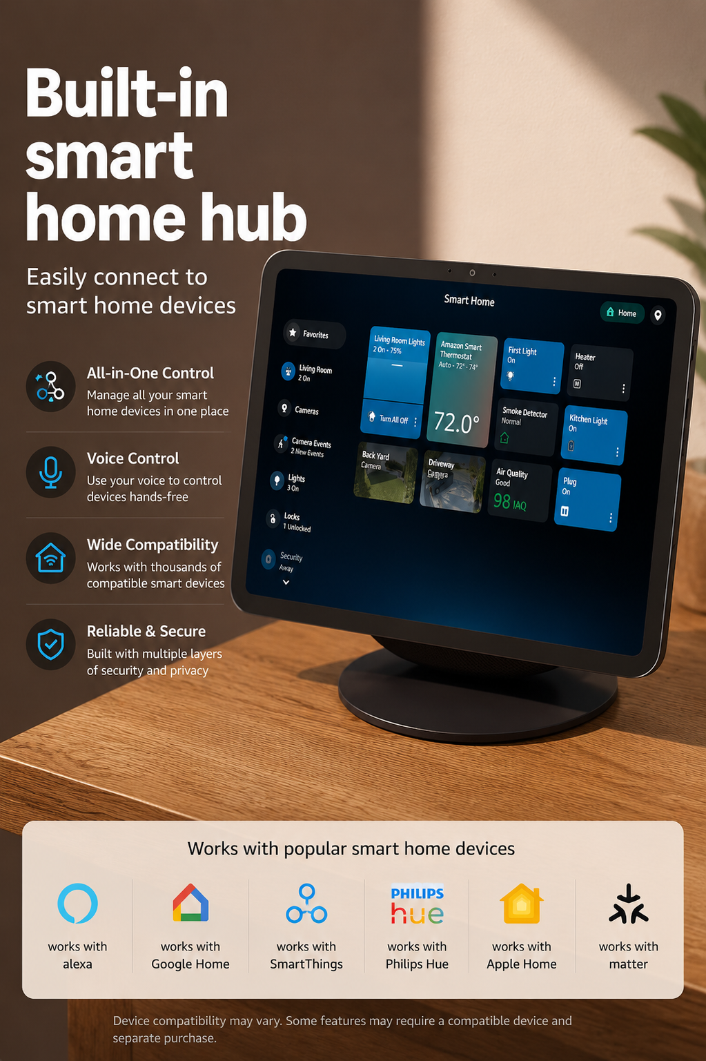 **11-Inch Full HD Smart Display with Spatial Audio, Smart Home Hub, Video Calling Camera, Voice Assistant & Home Automation Control**