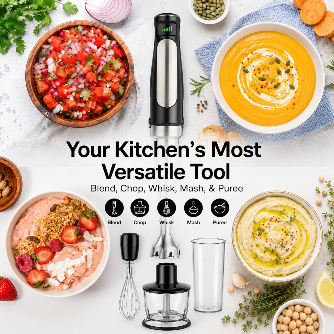 Immersion Hand Blender 3-in-1 with Food Chopper & Whisk