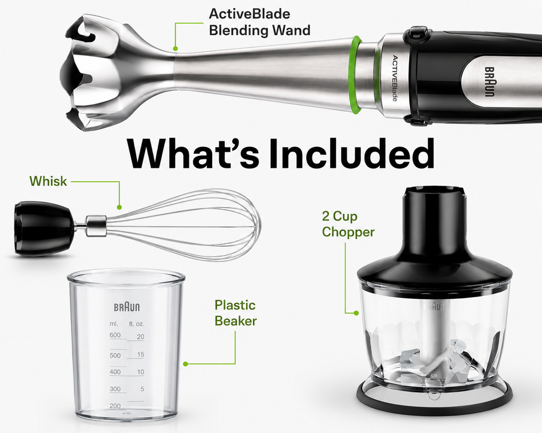 Immersion Hand Blender 3-in-1 with Food Chopper & Whisk