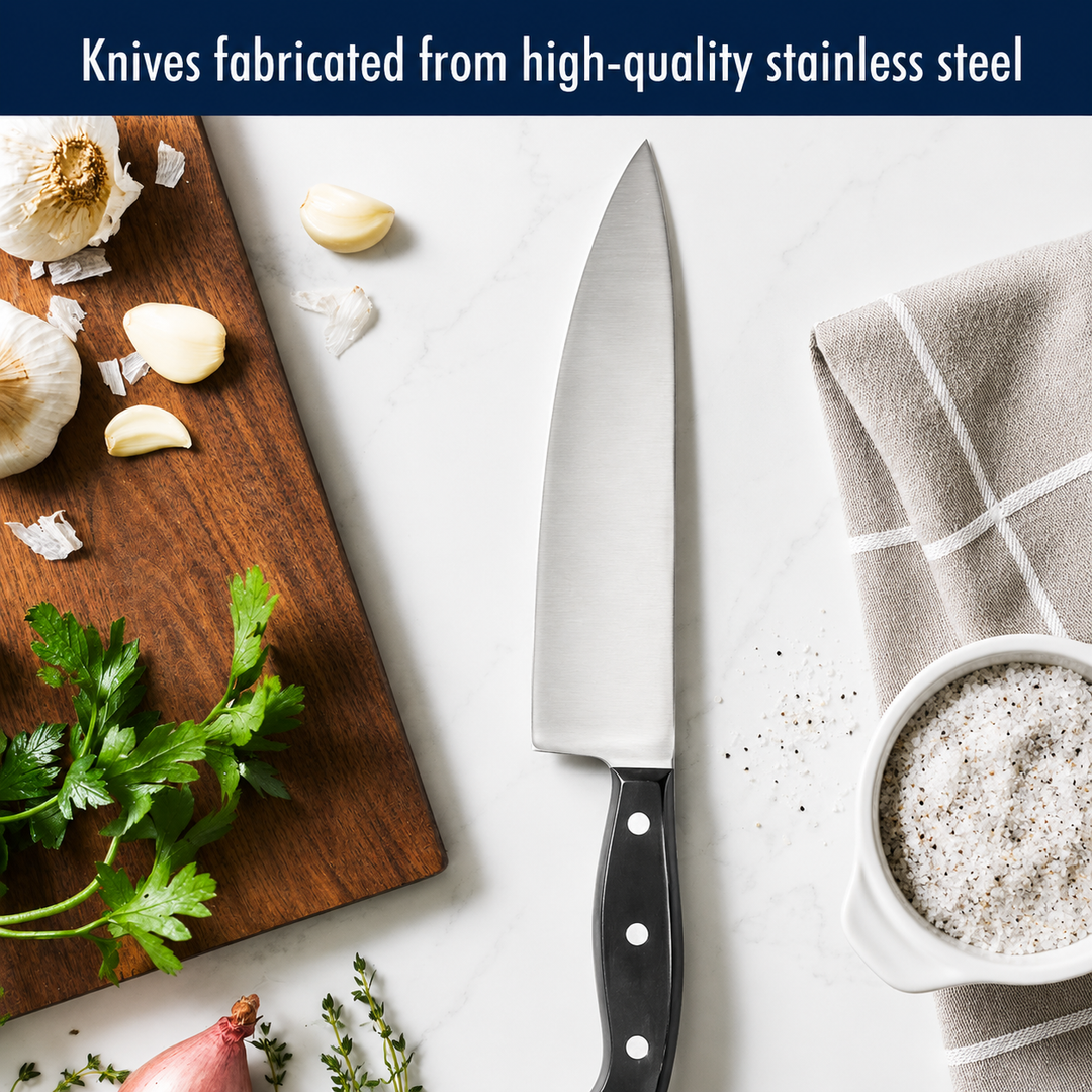 15-Piece Kitchen Knife Block Set with Razor-Sharp Stainless Steel Blades, Wooden Storage Block, Chef Knife, Utility Knives, Steak Knives, Kitchen Shears & Sharpening Steel