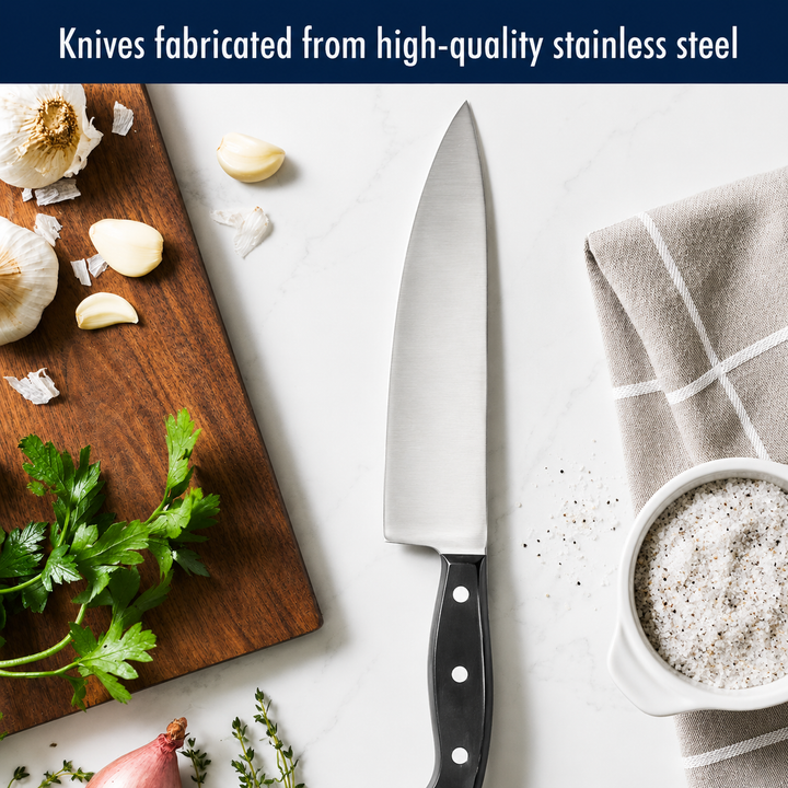 15-Piece Kitchen Knife Block Set with Razor-Sharp Stainless Steel Blades, Wooden Storage Block, Chef Knife, Utility Knives, Steak Knives, Kitchen Shears & Sharpening Steel
