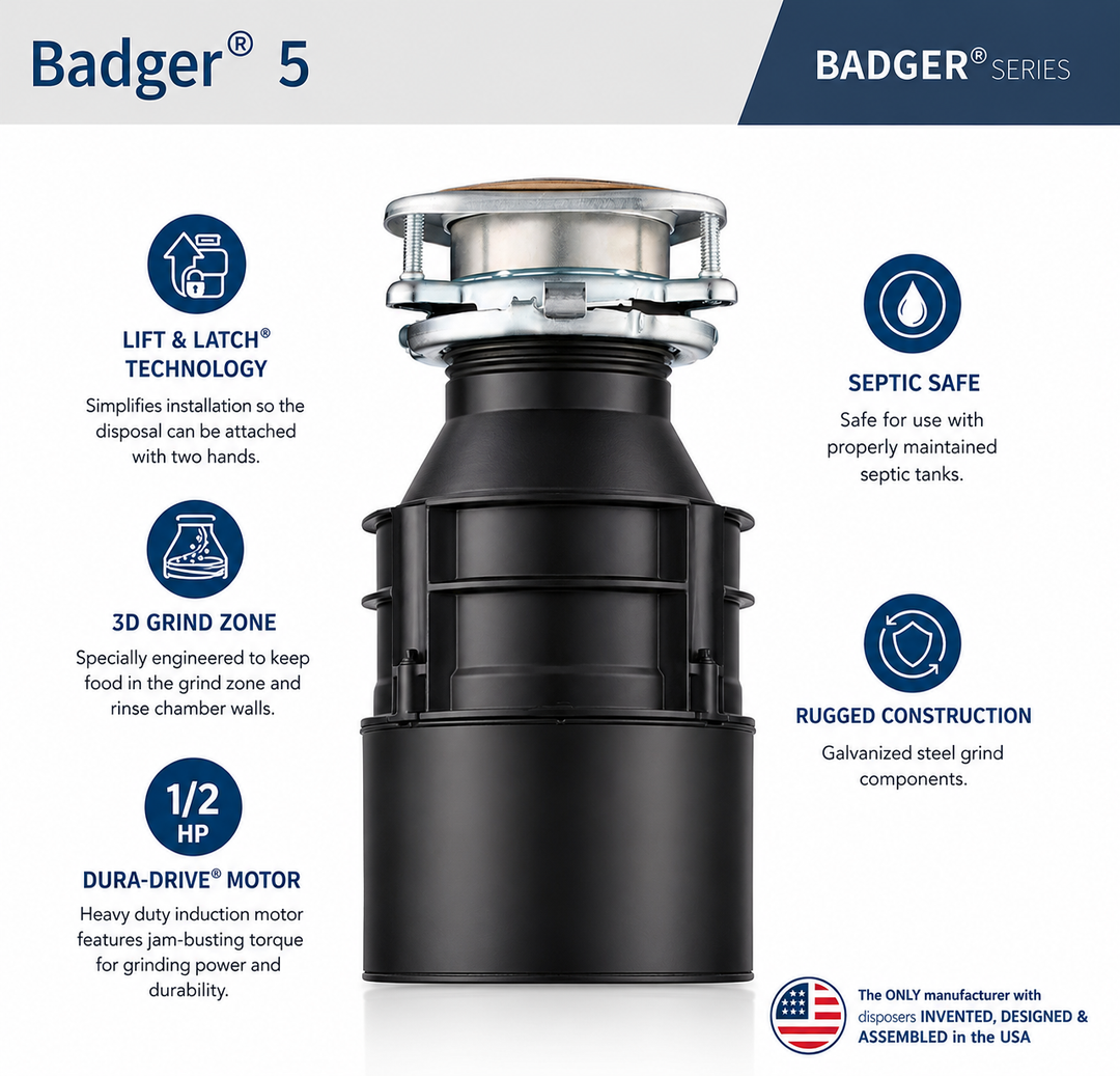 Heavy-Duty 1/2 HP Kitchen Garbage Disposal – Continuous Feed Food Waste Disposer for Residential Sinks, Compact & Reliable Waste Grinding System