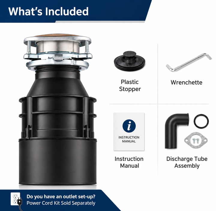 Heavy-Duty 1/2 HP Kitchen Garbage Disposal – Continuous Feed Food Waste Disposer for Residential Sinks, Compact & Reliable Waste Grinding System